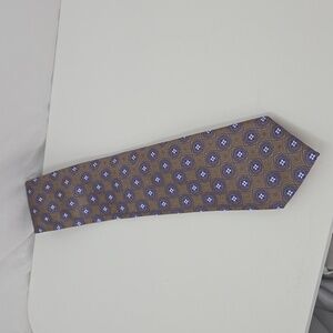 Tasso Elba Men's Classic Medallion Silk Tie  Taupe Blue Size Regular